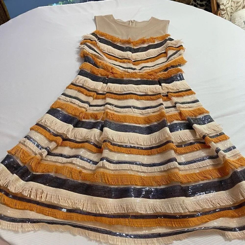 Eva Mendes x New York & Company Sequin Fringe Dress Size 12
